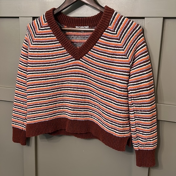 MADEWELL Arden V-Neck Crop Pullover Sweater in Stripe 100% Cotton Size Small - Picture 6 of 12